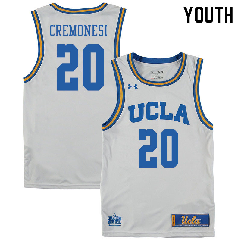 Youth #20 Logan Cremonesi UCLA Burins College Basketball Jerseys Sale-White - Click Image to Close